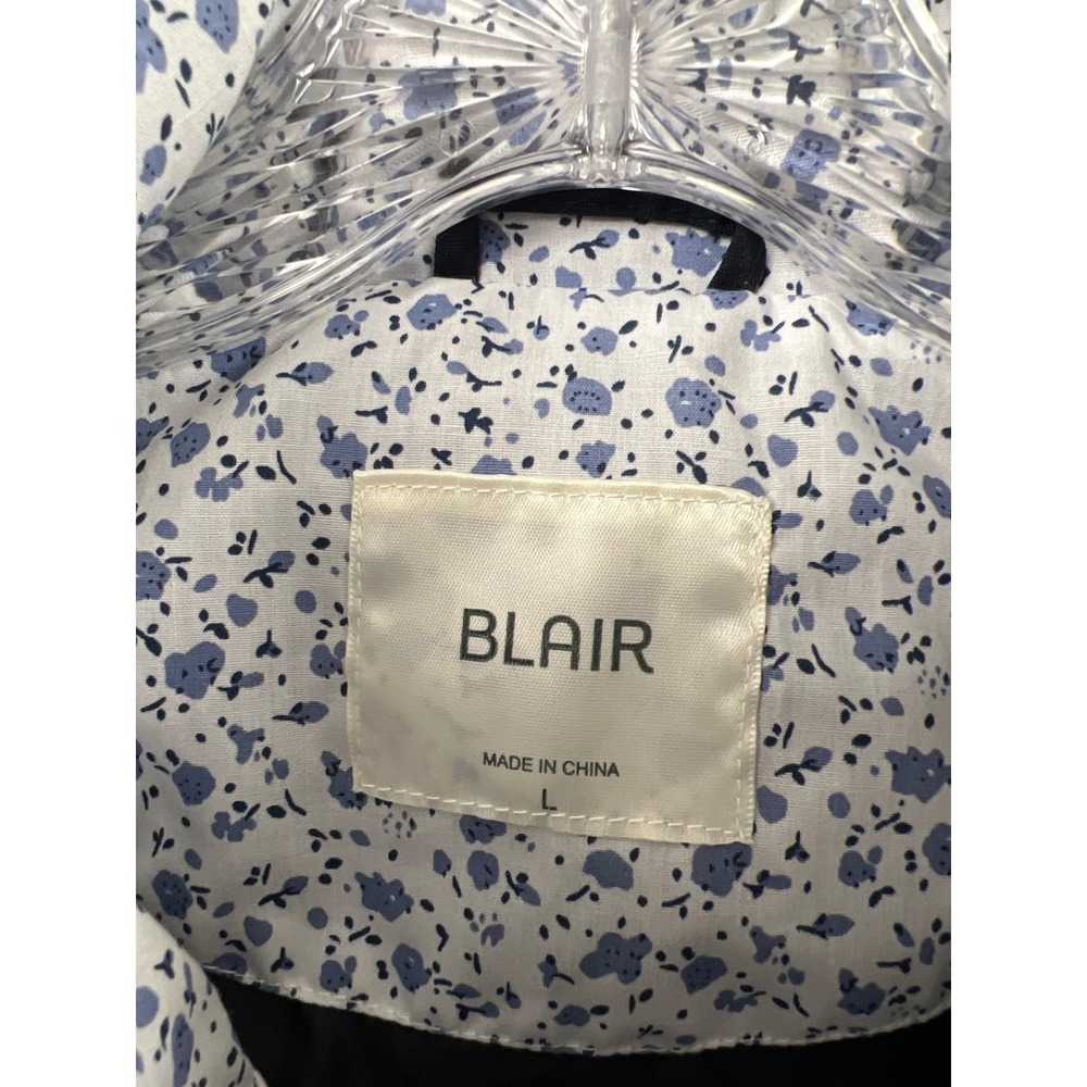 Blair Rain Jacket Women Large Navy Blue Floral Lined Zip Front Hidden Hood - Picture 2 of 15